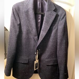 Men's Navy Tweed Blazer Lubiam Sport Coat  48 RBlue Melange Wool Blazer NWT